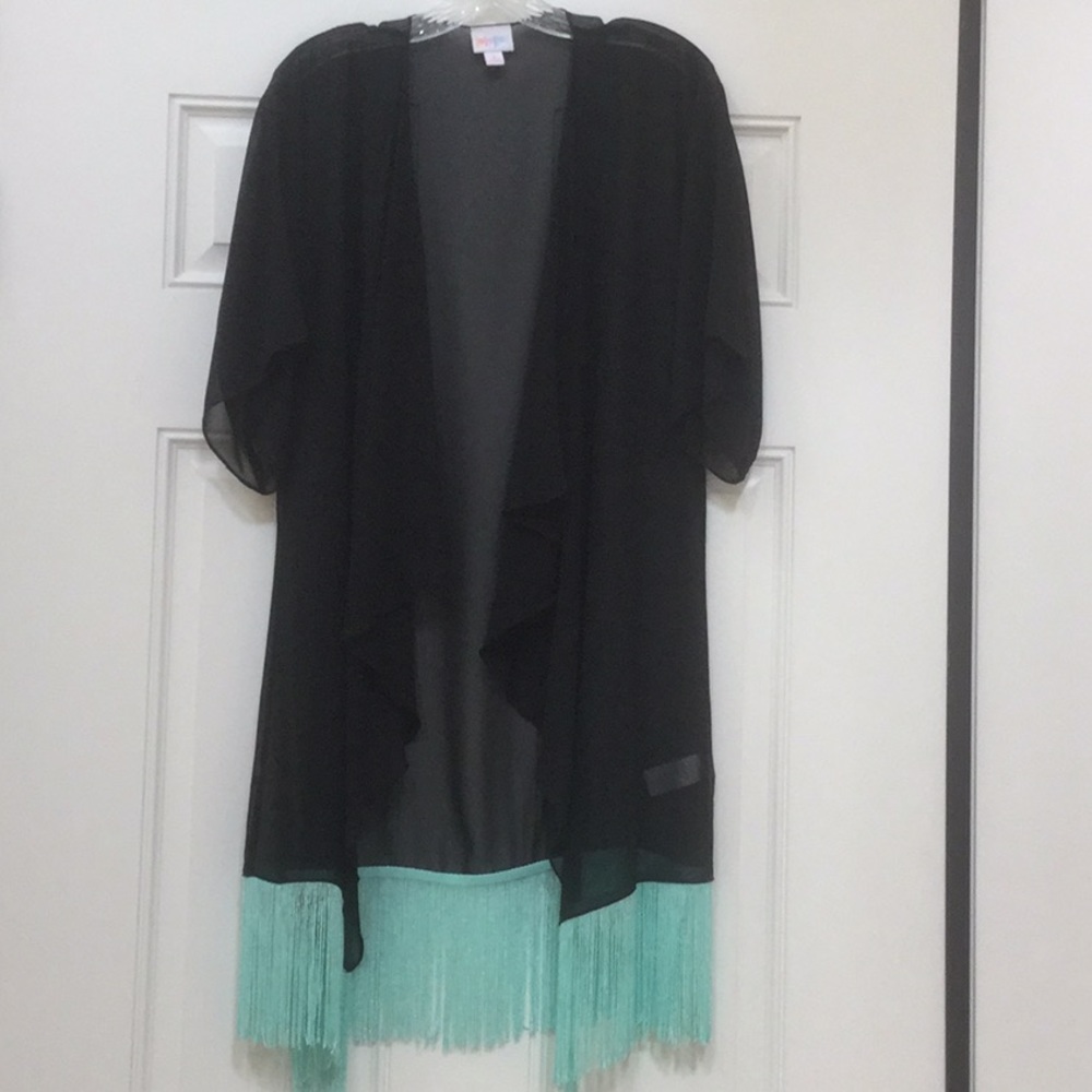 LuLuRoe Monroe Black Kimono Coverup with Fringe